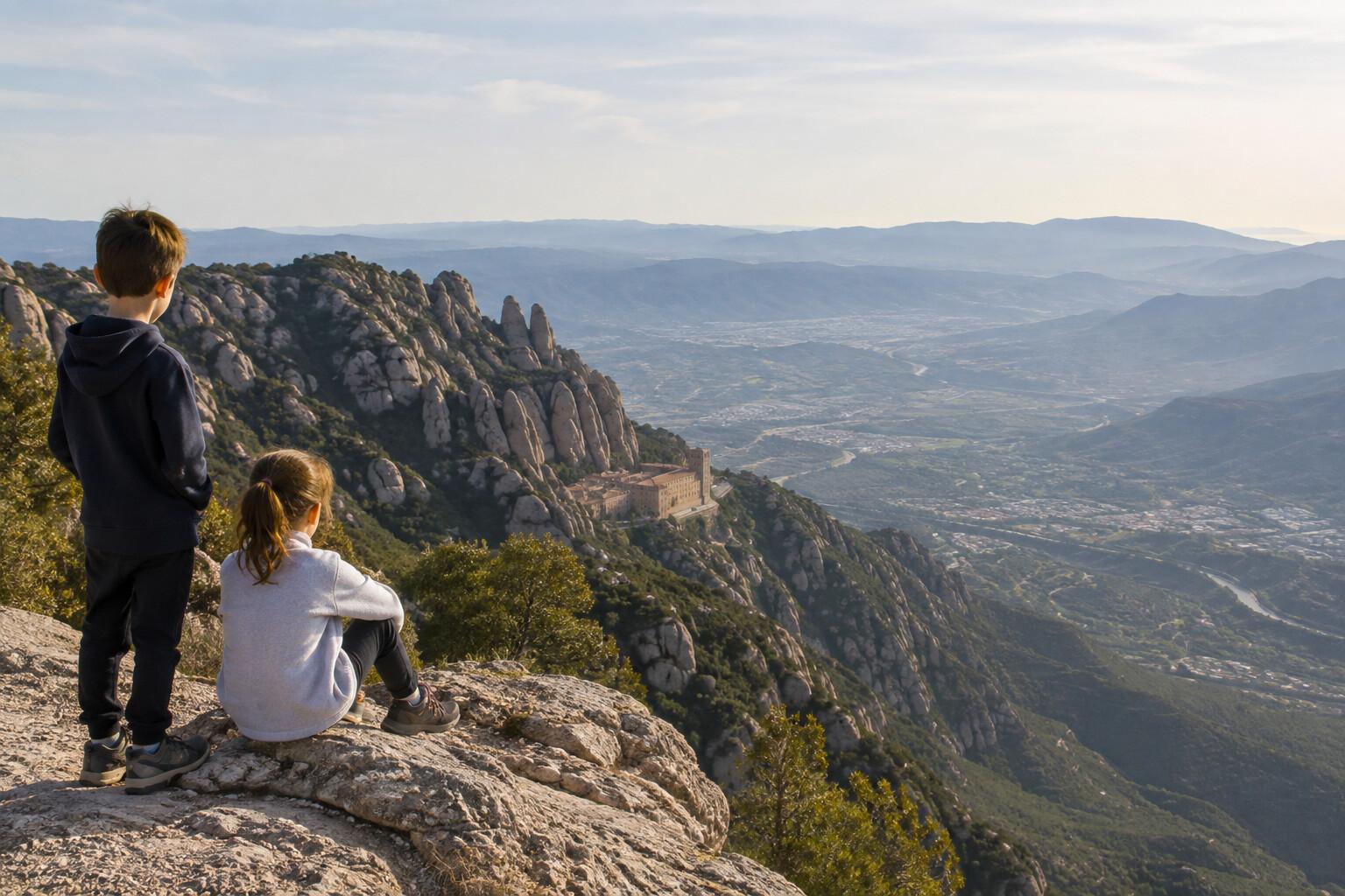 Children looking across the mountains from Montserrat
