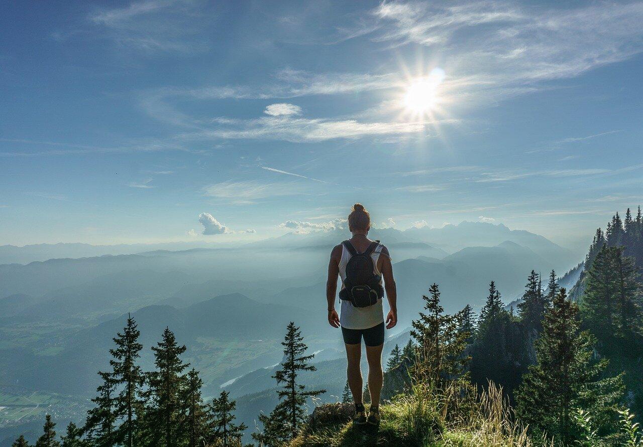 Traveler hiking prepared backpack