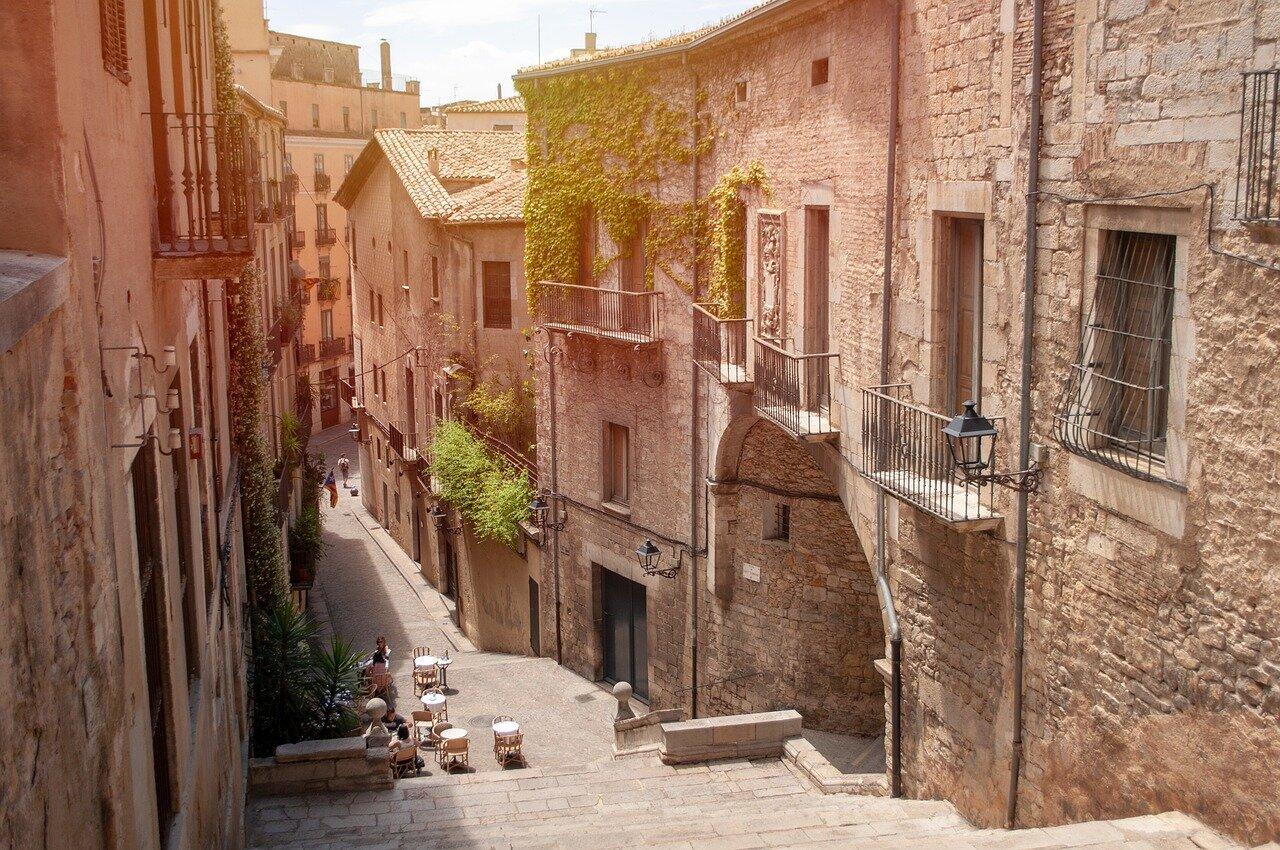 Girona old town cobbled steps