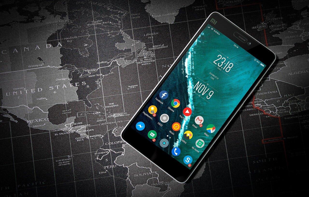 Smartphone offline map travel close up
