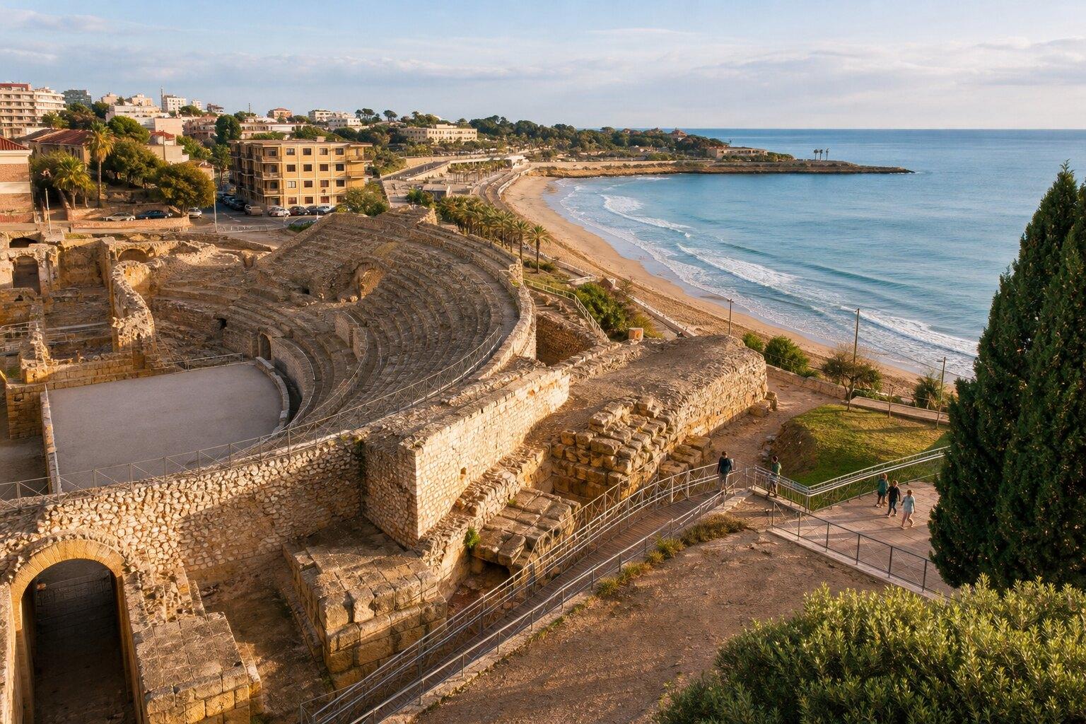 Roman amphitheatre and Mediterranean coast in Tarragona